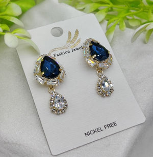 elegant royal blue drop earrings with crystal accents nickel free girls earrings women earrings jewellery
