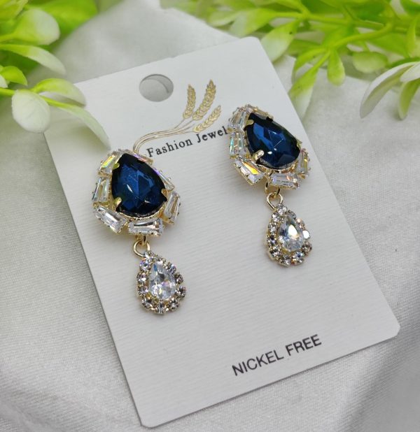 elegant royal blue drop earrings with crystal accents nickel free girls earrings women earrings jewellery
