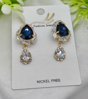 elegant royal blue drop earrings with crystal accents nickel free girls earrings women earrings jewellery