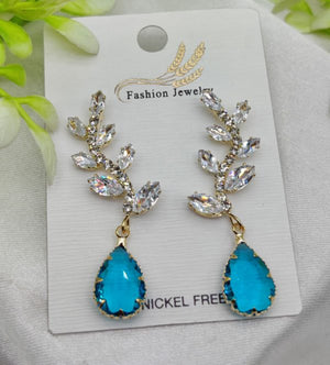 imported exquisite crystal vine drop earrings with blue gemstone accent girls earrings women earrings jewellery